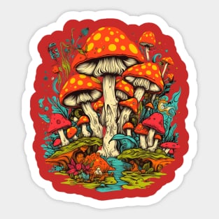 Psychedelic World Sketches Magic Shrooms Sticker